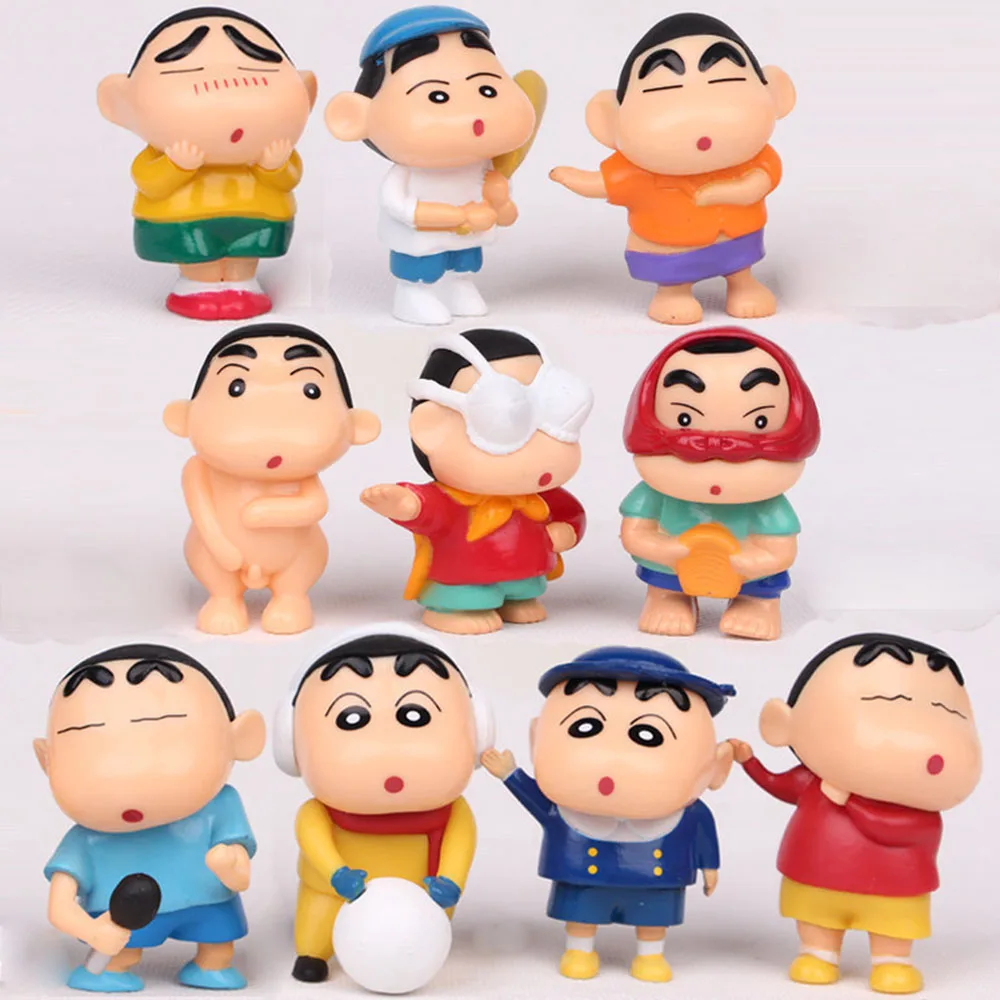 10ชิ้น/ล็อตดินสอสี Shin-Chan อะนิเมะแอ็คชั่น Kawaii รุ่น Q มินิตกแต่งของสะสมเด็กงานอดิเรกของเล่นอุปกรณ์ของขวัญ