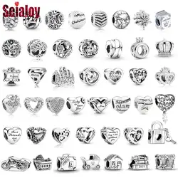 Seialoy 2pcs/lot Silver Color Heart Beads Lock & Key Charm Tree Of Life Star & Crown Beaded Fit DIY Bracelets Accessory