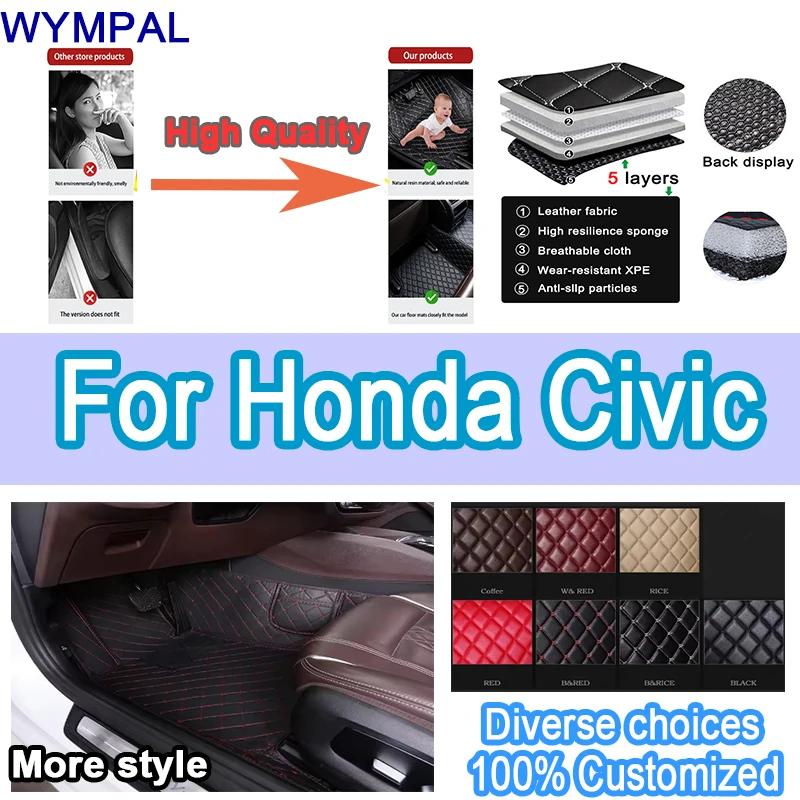 

Luxury Custom Car Floor Mats For Honda Civic 2022 2023 Auto Foot Pads Automobile Carpet Cover accessories