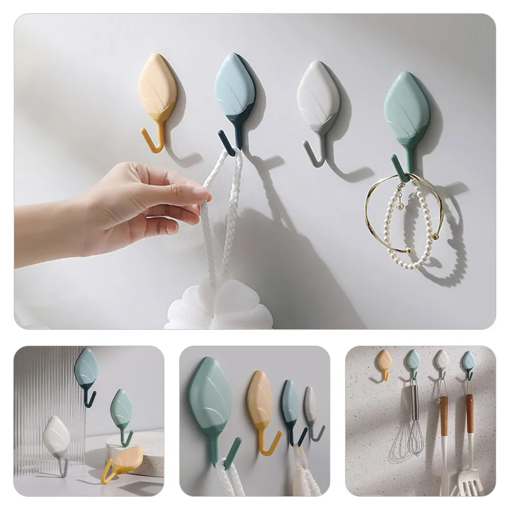 Adhesive Leaf Wall Hooks 8Pcs Decorative Sticky Hangers for Kitchen Bathroom Keys Towels and Doors - view 3