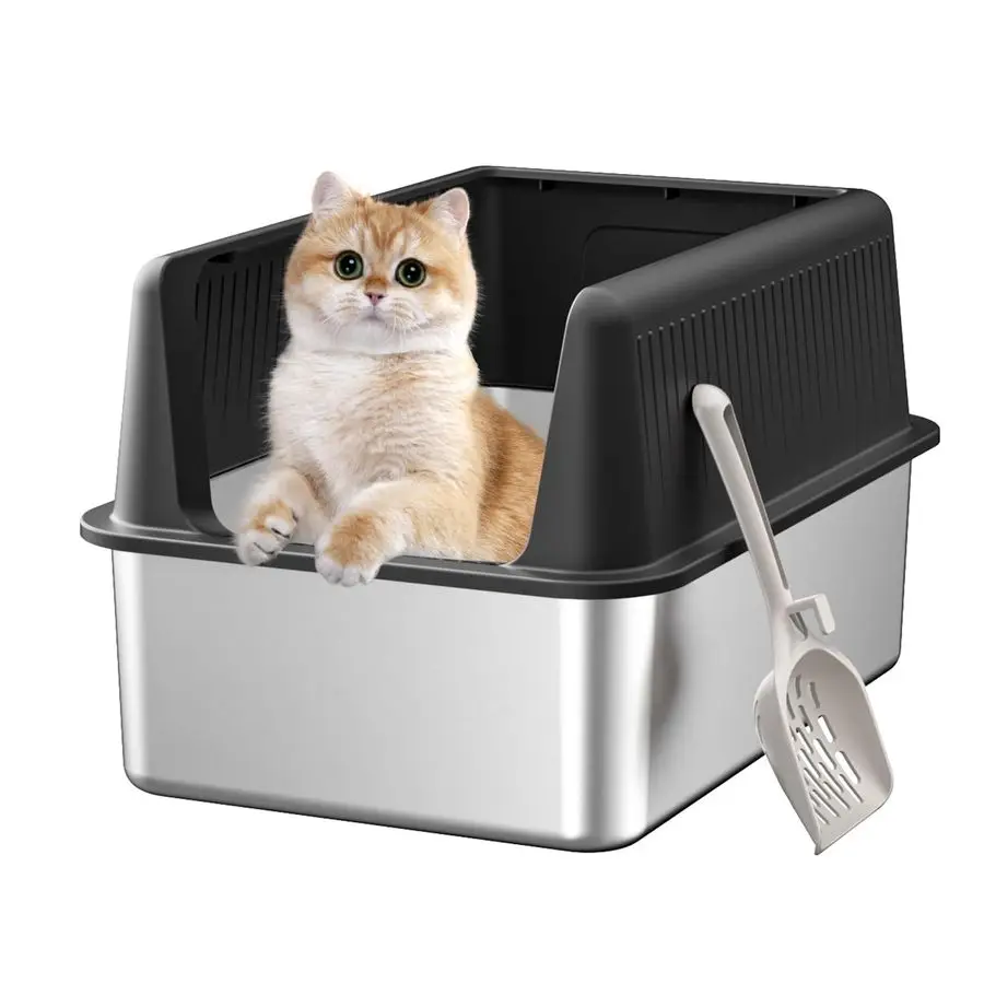 

Металлический лоток для кошек с крышкой, XL, 50x35x30 см (длина x ширина x высота), большой металлический лоток с высокими бортиками, для маленьких и больших кошек, защита от муравьев