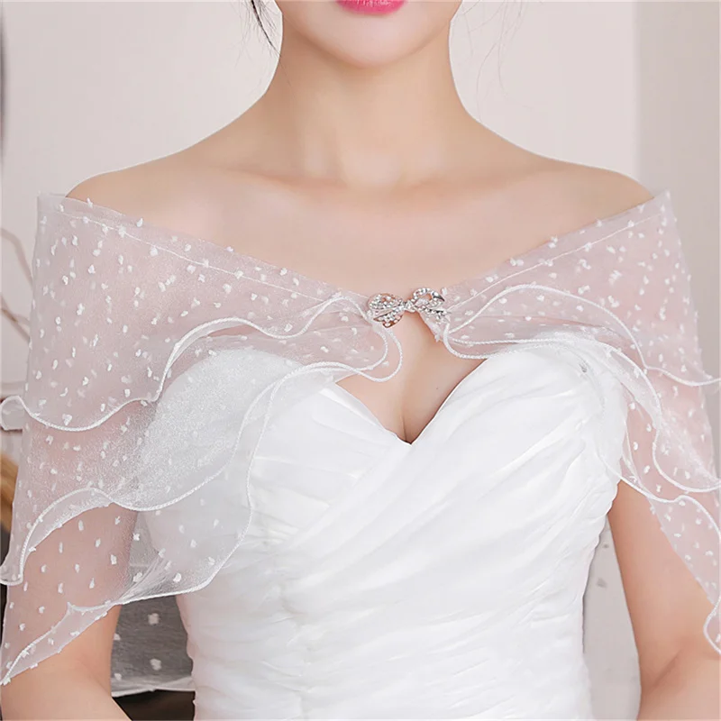 Süße geschichtete Rüschen Bolero Stufen Hochzeit Schal Achselzucken Wrap Strass Schleife schulterfrei Prom Capelet Mantel Dropship