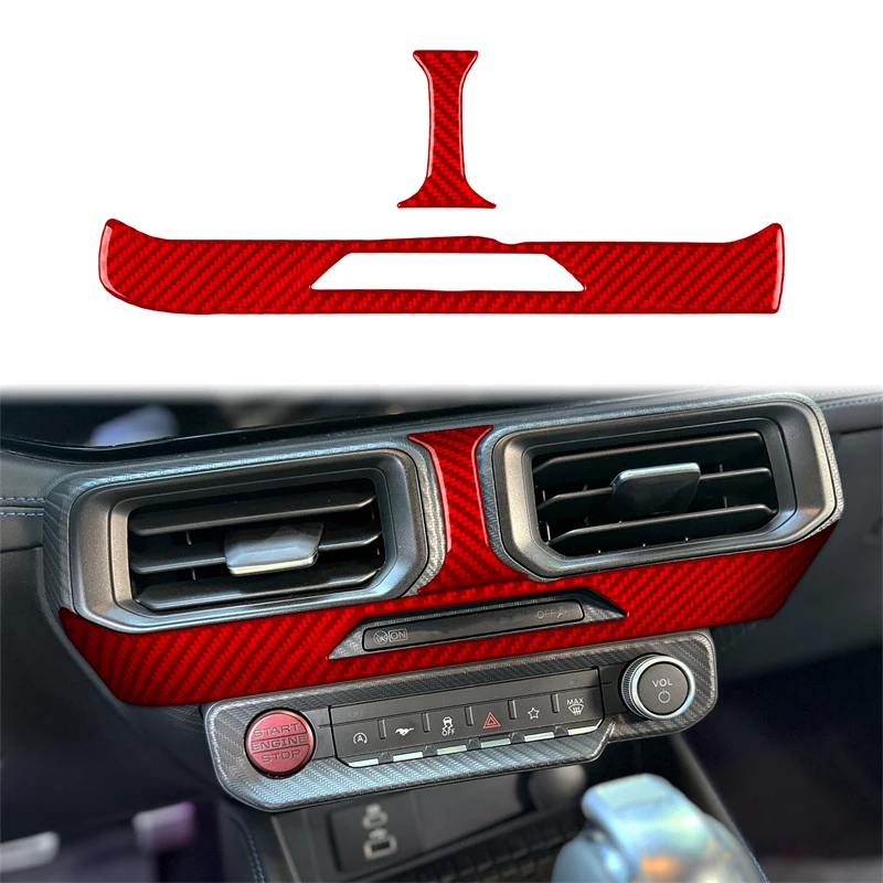For Ford Mustang 2024-2025 Refit Carbon Fiber Car Air Conditioner Middle Outlet Panel Accessories Piano Black Interior Sticker