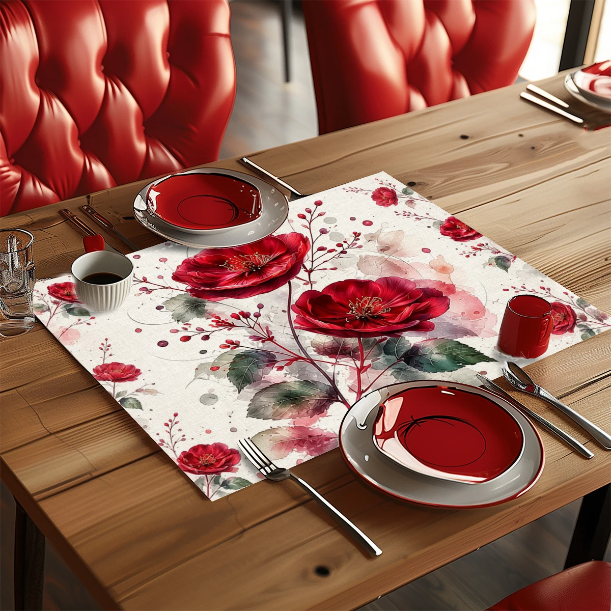 Dream Catcher Rose Pattern Polyester Placemat, Decorative Dining Table Mat for Home, Washable Table Decor for Daily Use