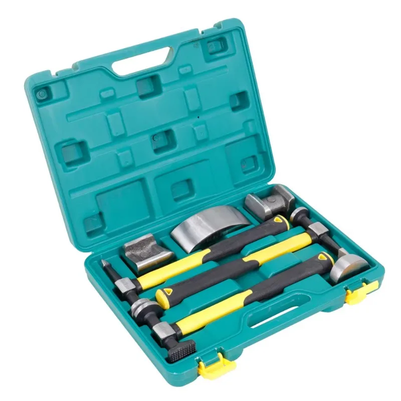 7-Piece Sheet Metal Tools with Plastic Handles Professional Auto Body Repair Kit Carbon Steel Hammer Cart Set for Dent Removal