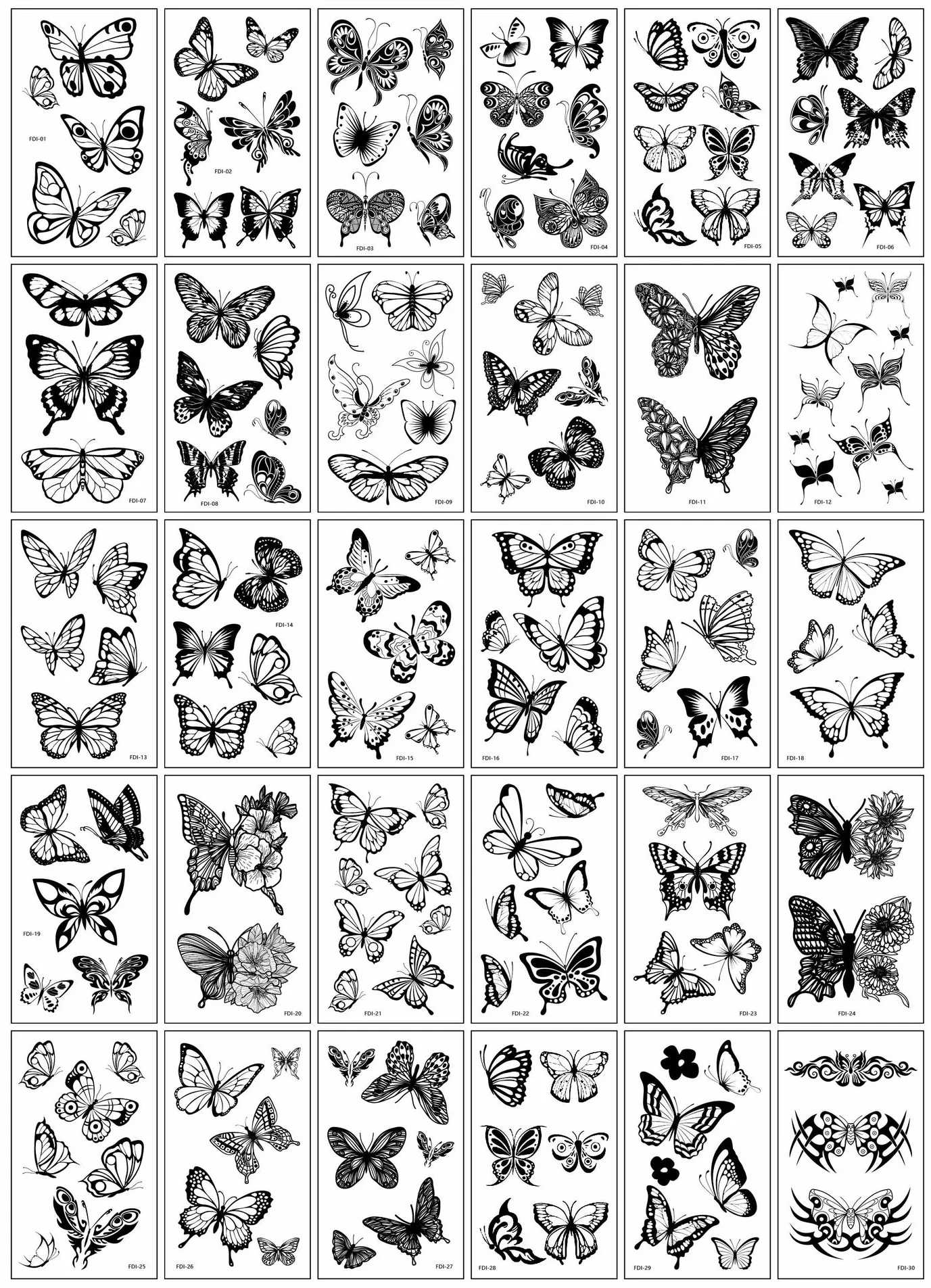 30pcs/lot 3D Butterfly Fake Tattoos Stickers for Woman Girls Black Transfer Tattoo Temporary Small Shoulder Wrist Body Tatouage