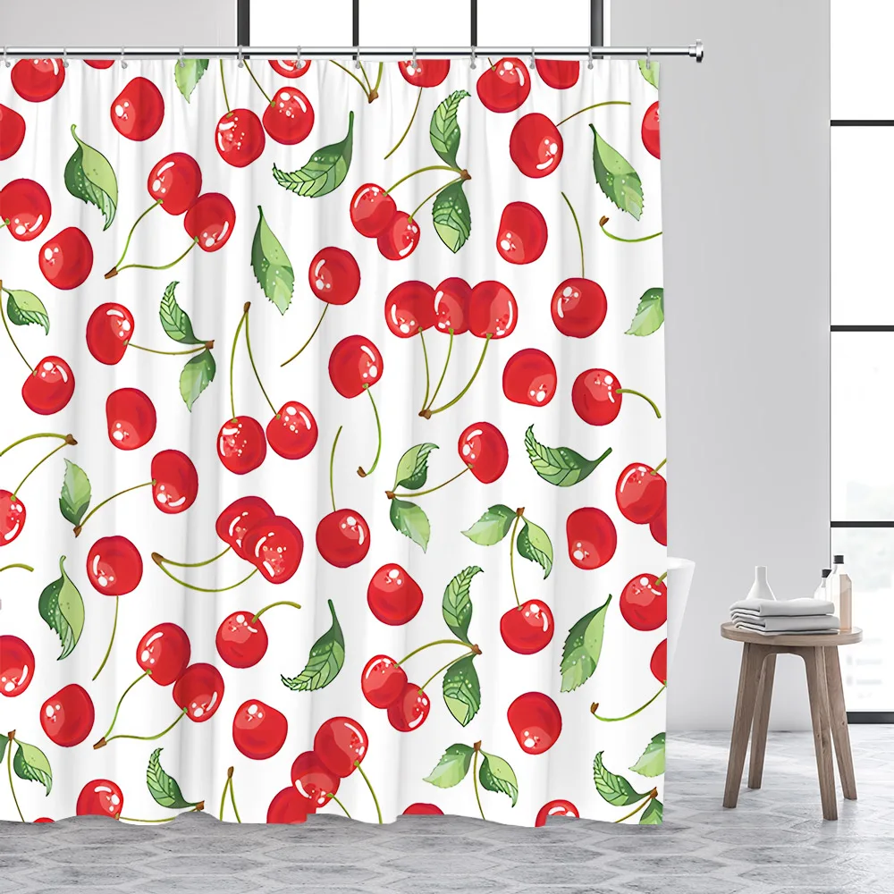 Tropical Fruits Shower Curtains Red Strawberry Lemon Pineapple Blueberry Cherry Bath Curtain Polyester Bathroom Decor with Hooks