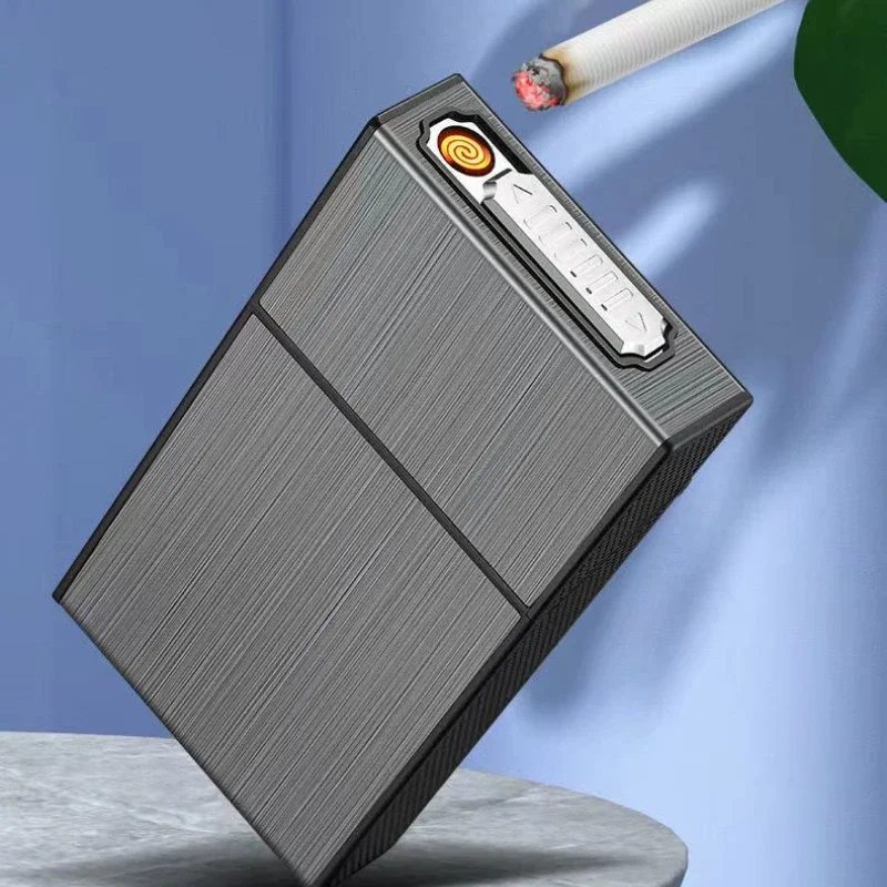 Rechargeable Cigarette Case with Integrated Lighter, There Are Fine and Rough Smoke, 20 Cigarette Cases, USB