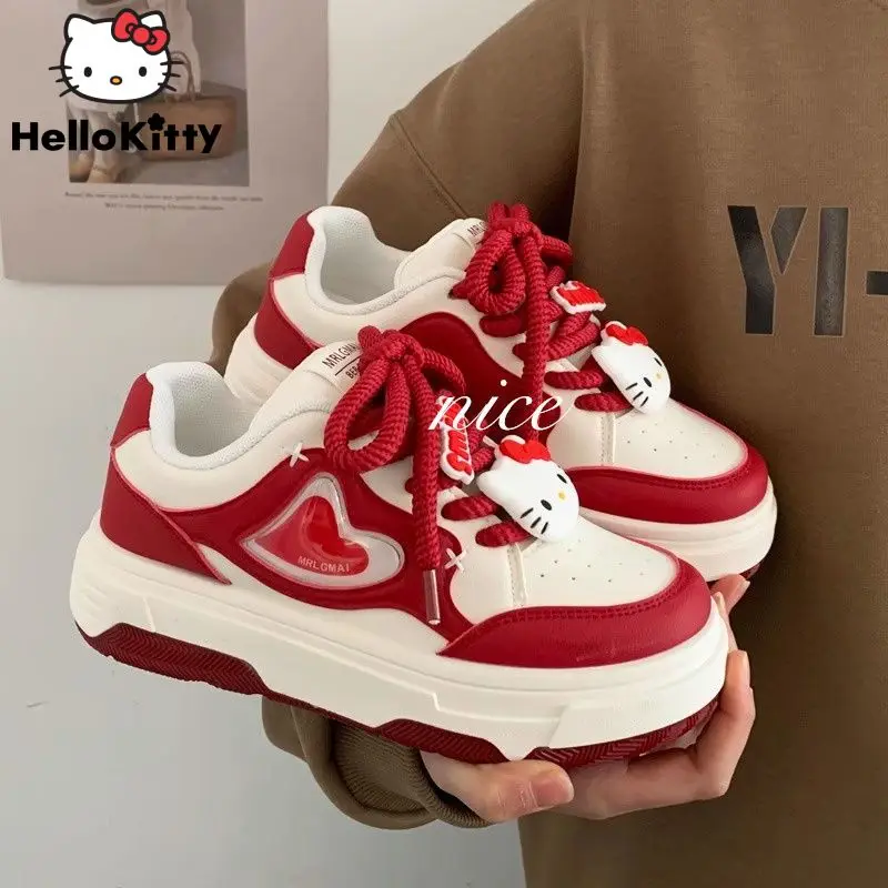 Sanrio Hello Kitty czerwone serce estetyczne talerze buty luksusowe Cartoon akcesoria gruba podeszwa wszechstronne trampki Y2k damskie słodkie buty