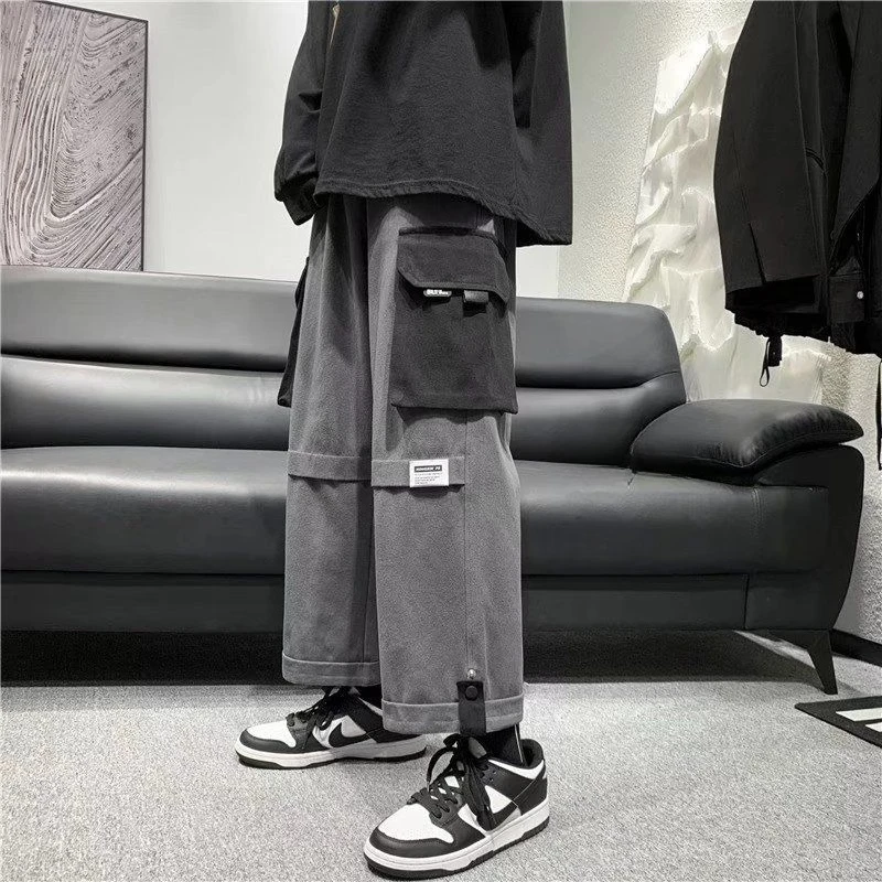 

Men Cargo Pants Spring Autumn Straight Leg Loose Fit Wide Leg Casual Streetwear With Large Pockets Color Block Design