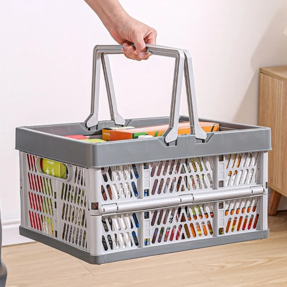 

Thickened Folding Storage Basket Stackable Large Capacity Portable Picnic Basket with Handle Hollow Collapsible Storage Crate