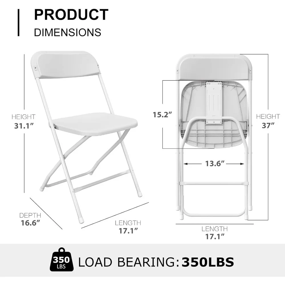 كراسي بيضاء قابلة للطي مكونة من 10 كراسي مناسبات بلاستيكية قابلة للتكديس مع إطار فولاذي لحفلات الزفاف والمكتب والفناء #3