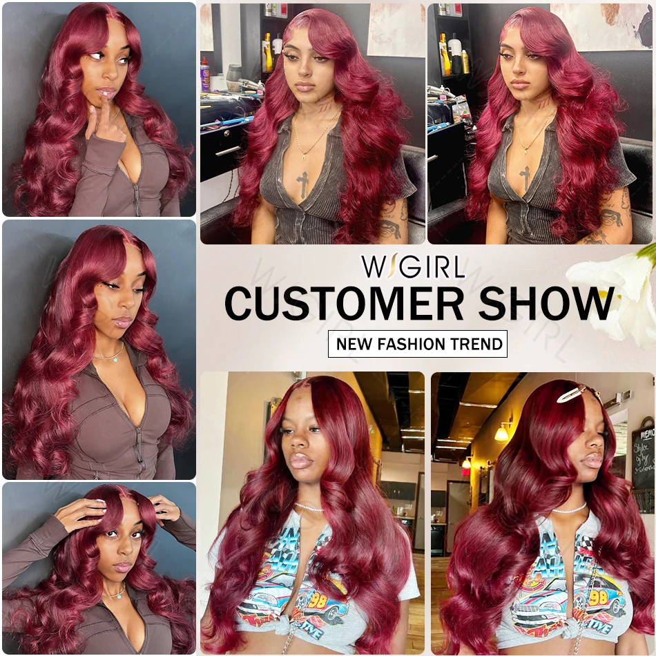 99J Burgundy 250 Density Body Wave HD 13x4 Lace Front Wig 13x6 Human Hair 30 40 Inch Lace Frontal wig Red Wine Colored Brazilian