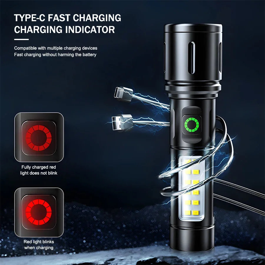 USB Rechargeable Powerful LED Flashlight Light High Power LED Telescopic Zoom Portable Torch Outdoor Riding Camping Lantern