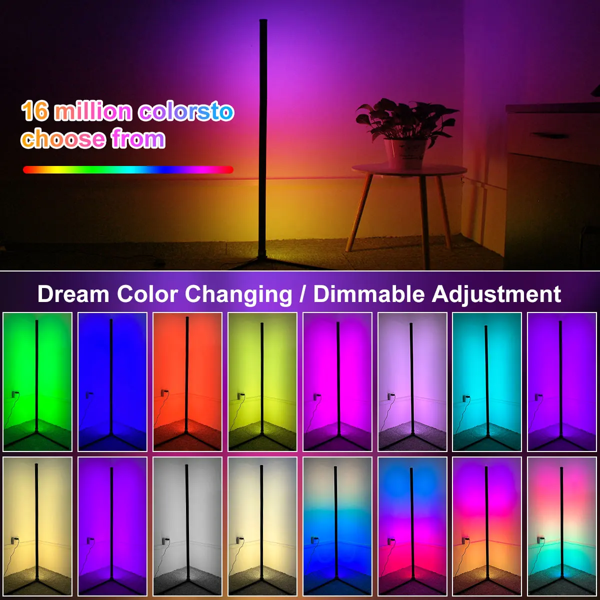 160cm Dimmable Smart Tuya Corner Floor Lamp RGB LED Modern Mood Lighting Alexa Stand Lights for Living Room Bedroom Gaming Decor