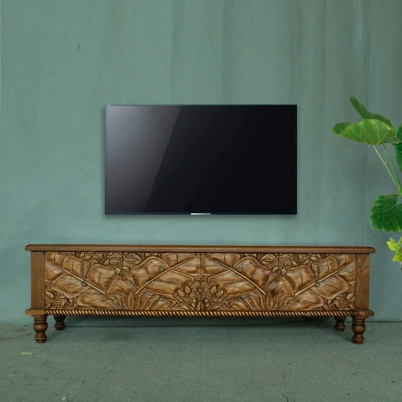 

Southeast Asian Style Furniture, Carved Storage Cabinets, Floor Cabinets, Heightened Bedrooms, TV148-4 Thai Old Elm TV Cabinets