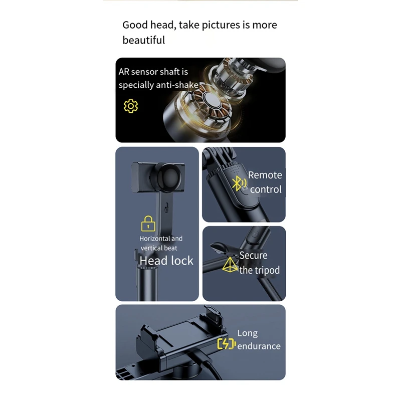 Anti-Shake-Handy kardanischer Stabilisator Bluetooth Selfie Stick Aluminium legierung Hands tabilisator faltbares Ein beins tativ, langlebig