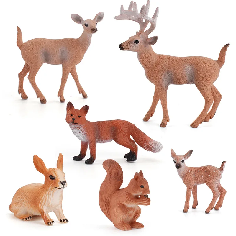 Simulated PVC Mini White Tailed Deer Red Fox Squirrel Rabbit Animal Model Action Figures Toys Desktop Decoration Home Ornaments