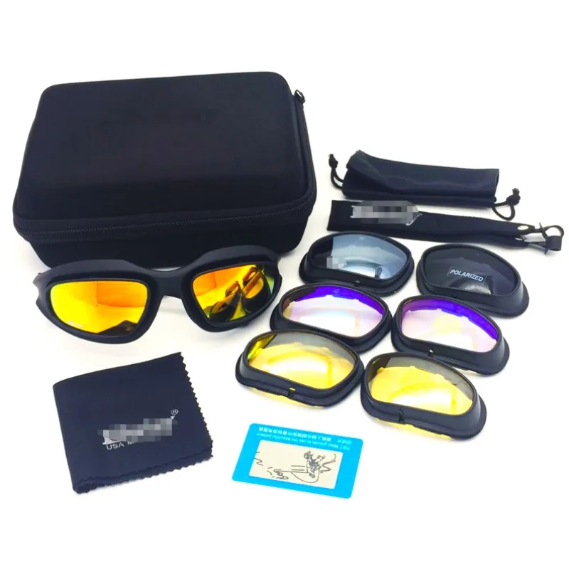 C5 Polarized Interchangeable Lens Sunglasses Set with Carry Case for Outdoor Cycling Hiking Shooting Paintball Travel