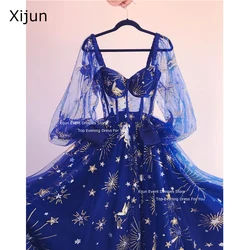 Xijun Elegant Tulle Evening Dresses Star Sweetheart A-Line Prom Dresses Long Sleeves Princess Prom Gowns Long Vestidos De Novia