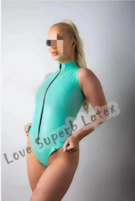 

Jade Green Latex Bodysuit Sexy Natural Latex swimsuit with Front zip High collar leotard Rubber bodysuits jumsuit Halloween