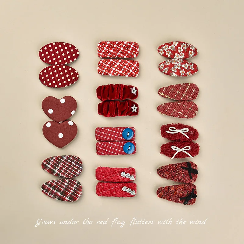 

Kids New Year Hair Accessories Wine Red Girls Hair Clips Heart Bangs Clips Cute Baby Bow BB Clips Hair Ornaments