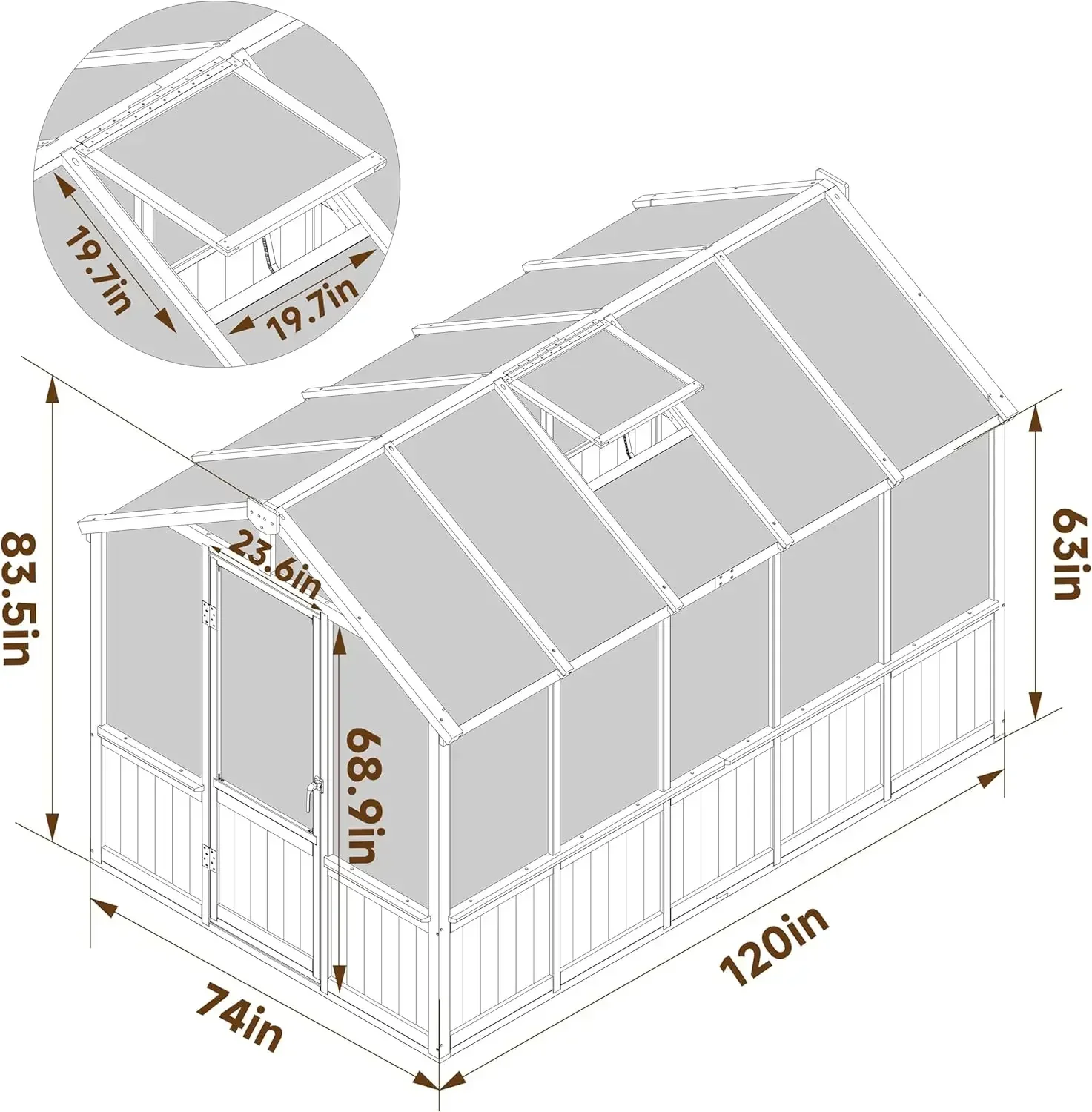 6x10 FT Green House for Outdoor, 6MM Thick Polycarbonate Panel Wooden Walk-in Greenhouse Kit with Lockable Door image 2