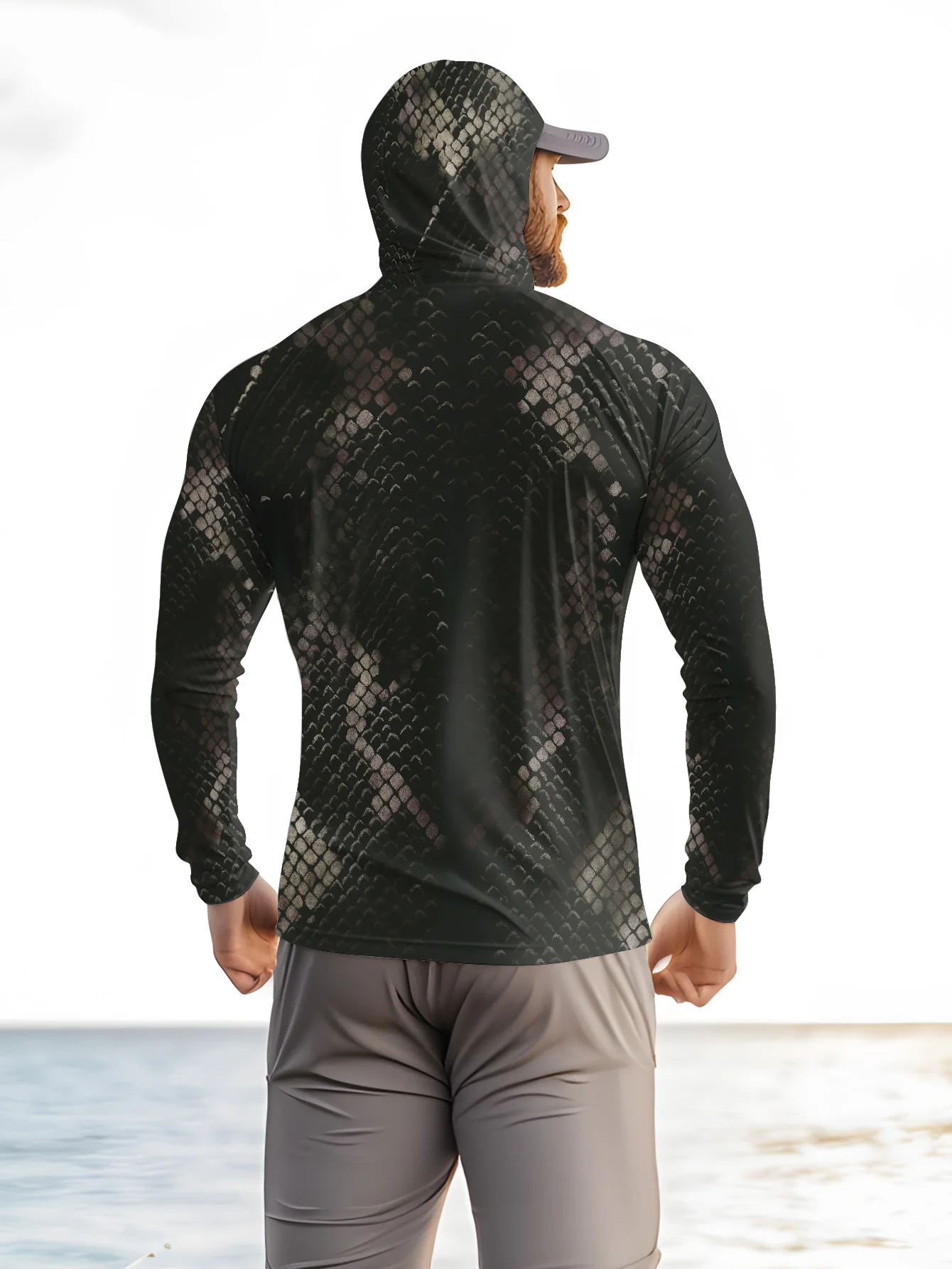 Men's Fishing Hooded Long-Sleeved Camouflage Sunscreen Breathable Anti-UV Lightweight Sweat-Resistant Fishing Shirt view 3
