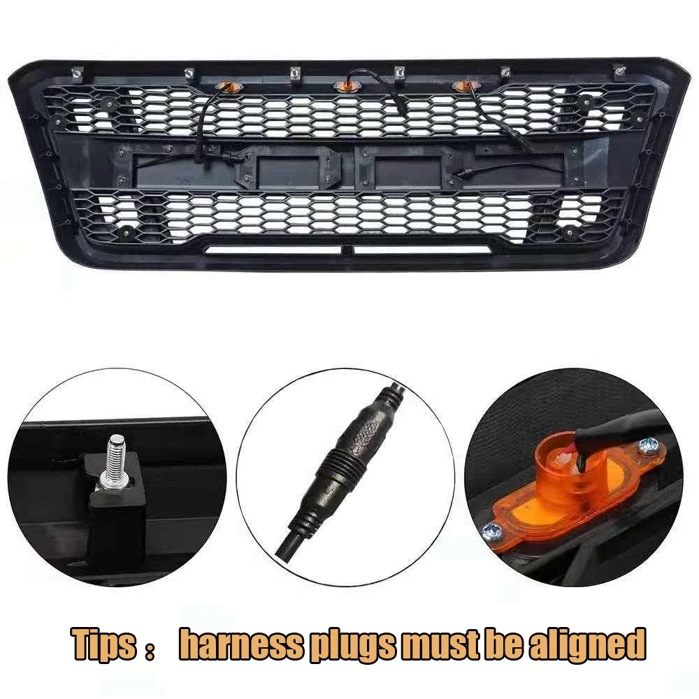 For Ford F150 2004-2008 Matte Black Raptor Grille Bumper Grill 4x4 Modified Parts Front Racing Grills With LED Turn Light Fit