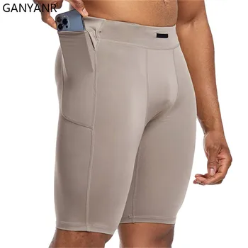 GANYANR mens running tights shorts with pockets Compression Cycling Yoga workout Leggings Football Sports gym basketball soccer