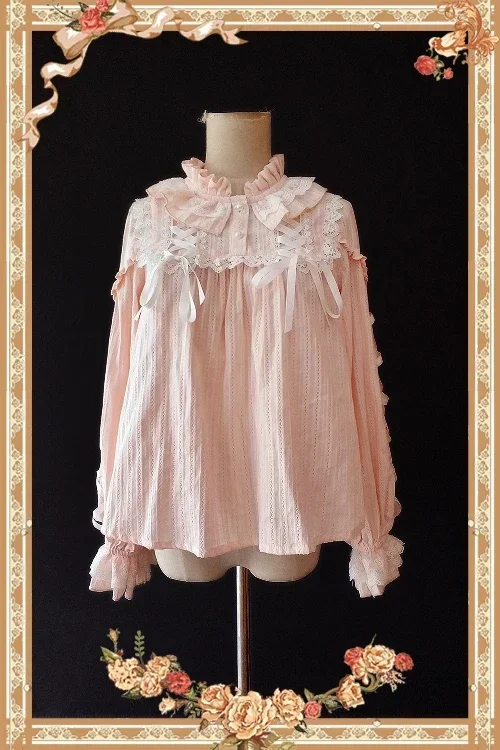 อุ่นนมชา ~ หวานผู้หญิง Ruffled เสื้อแขนยาว Jacquard ลายเสื้อโดย Infanta