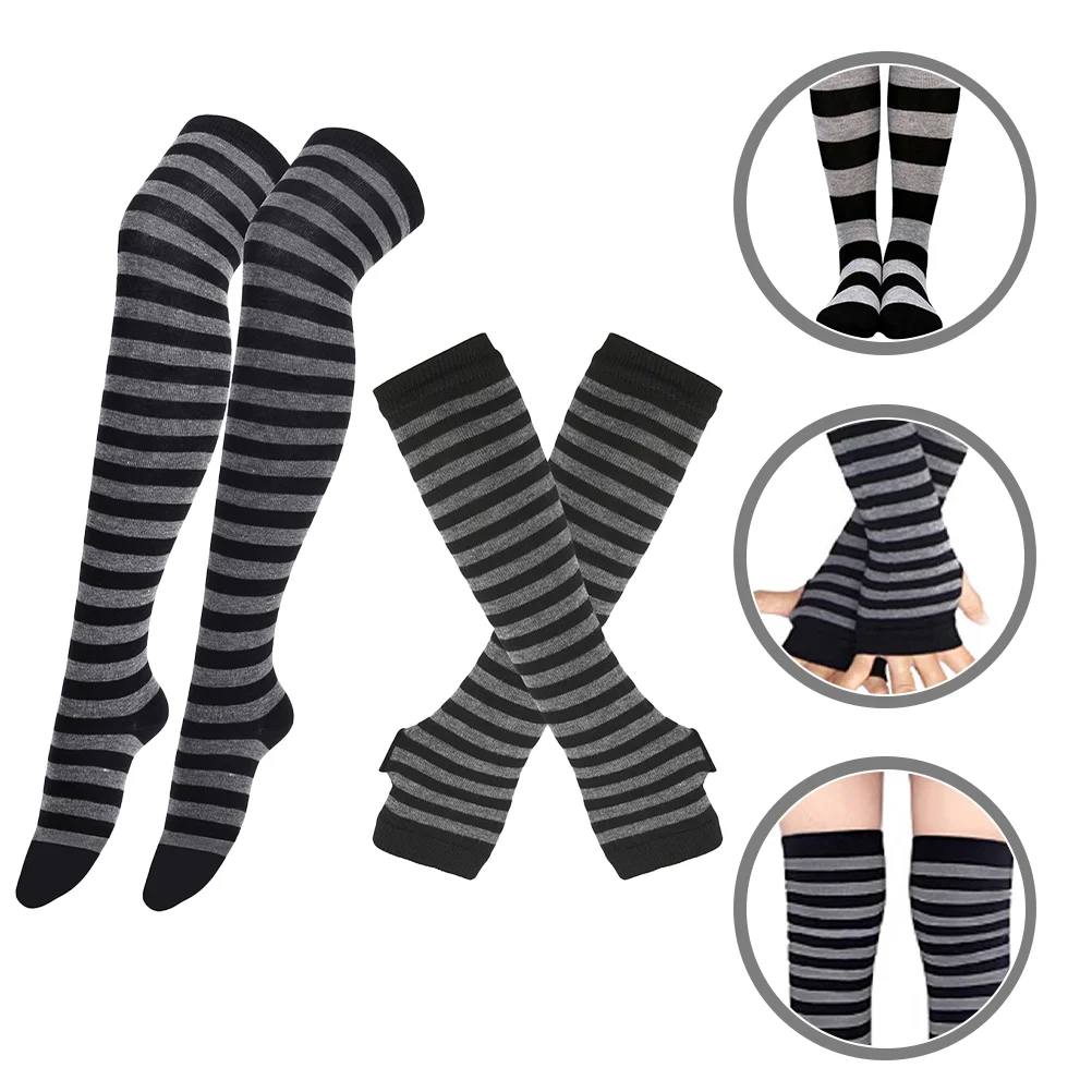 Striped Glove Stockings Long Tube Socks Supple Leg Sleeves Knee High Arm Covers Skin-friendly Women Elastic Warmers Pink Femboy