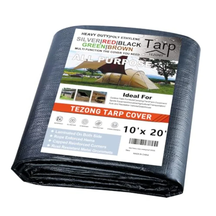 

Tarps Heavy Duty Waterproof 10x20ft, Tarp 12Mil Plastic Tarpaulin Outdoor Tarp Cover for Emergency Rain, Patio Furniture, Wood,