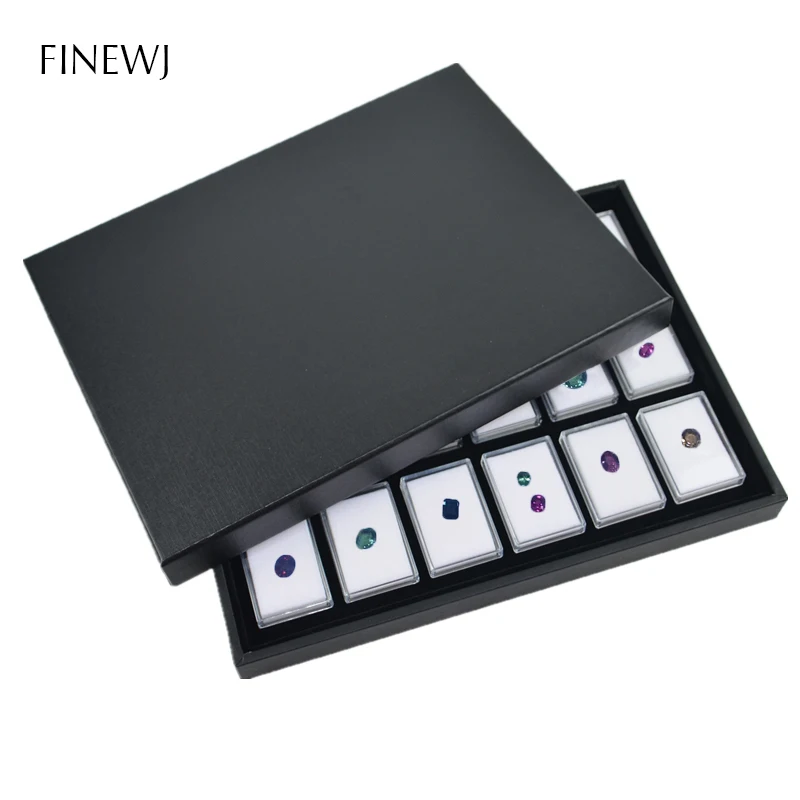 Portable PU Leather Gem Stone Suitcase Diamond Display Storage Tray Case 18 Plastic Box With Cardboard Lid Bead Gem Jars Insert