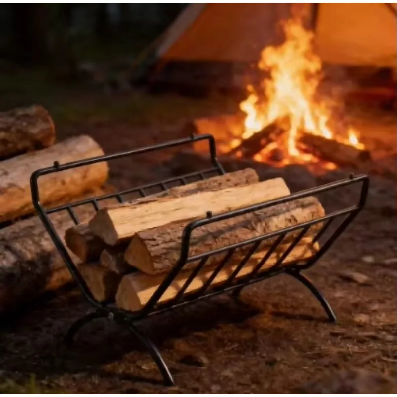 Outdoor Iron Firewood Storage Rack Camping Picnic Log Holder Portable Folding Table Camping Foldable Desk Storage Rack