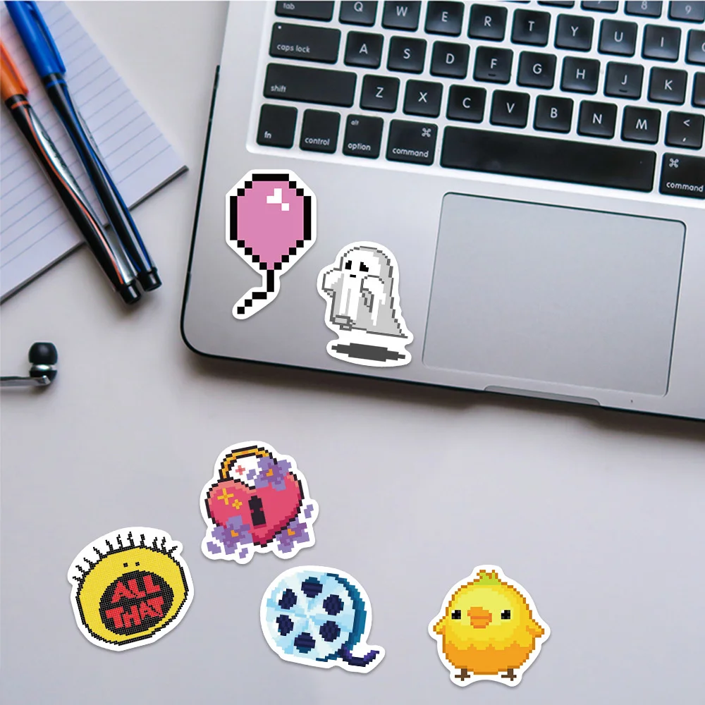 65pcs Ins Cartoon Pixel Stickers For Ipad Laptop Luggage Vintage Scrapbooking Material Skateboard DIY Sticker Craft Supplies