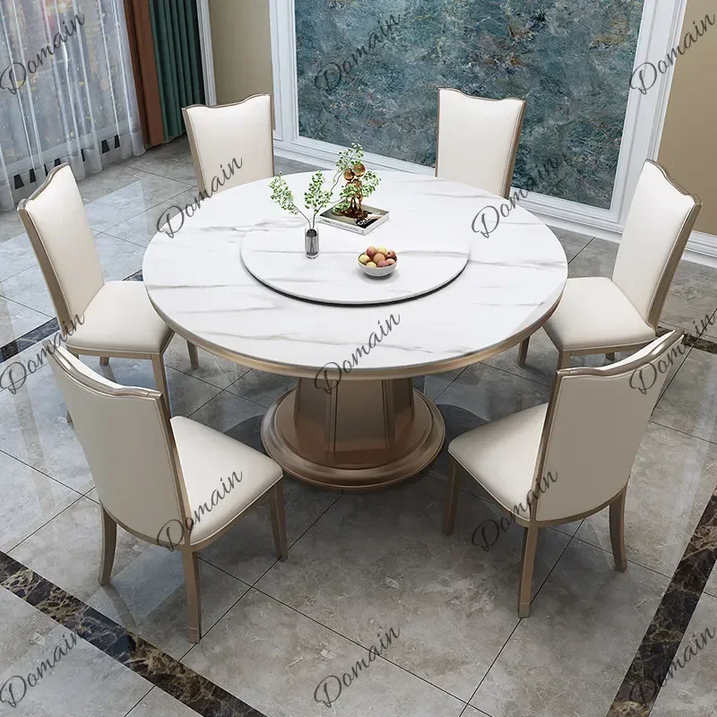 ZL Dining Room Furniture American Light Luxury Rock Slab Dining Table Modern Simple Round High-end French Solid Wood Dining Tabl