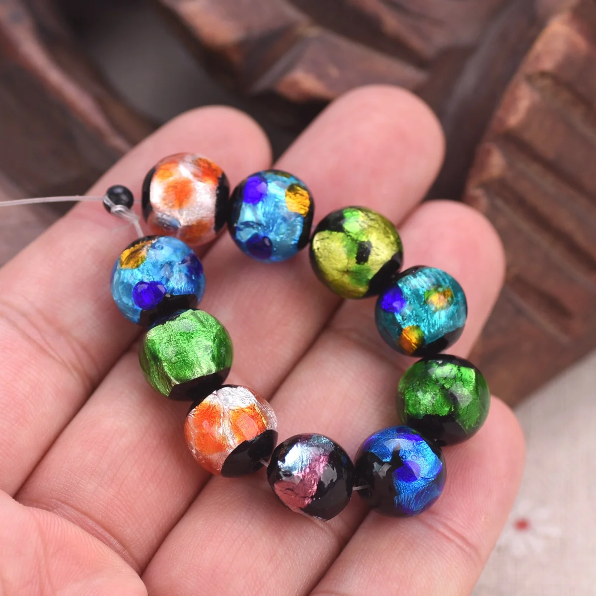 5pcs Glossy Foil Round 12mm Handmade Lampwork Glass Loose Beads For Jewelry Making DIY Bracelet Findings