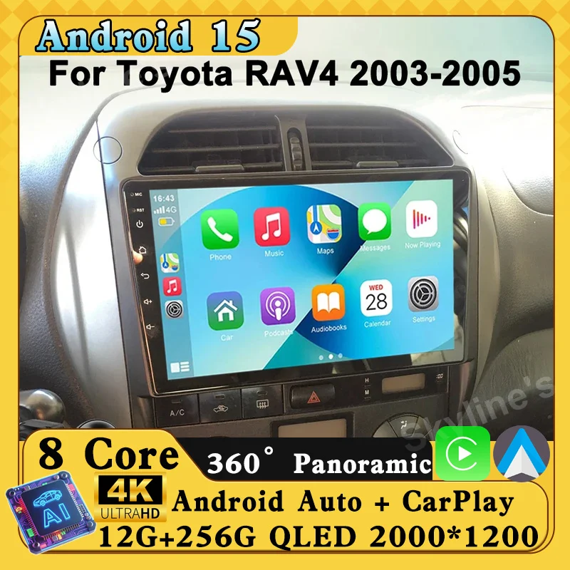 

Android 15 авто радио для Toyota RAV4 RAV 4 2003-2005 DSP Carplay GPS-навигация Мультимедийный видеоплеер Стерео 2din DVD