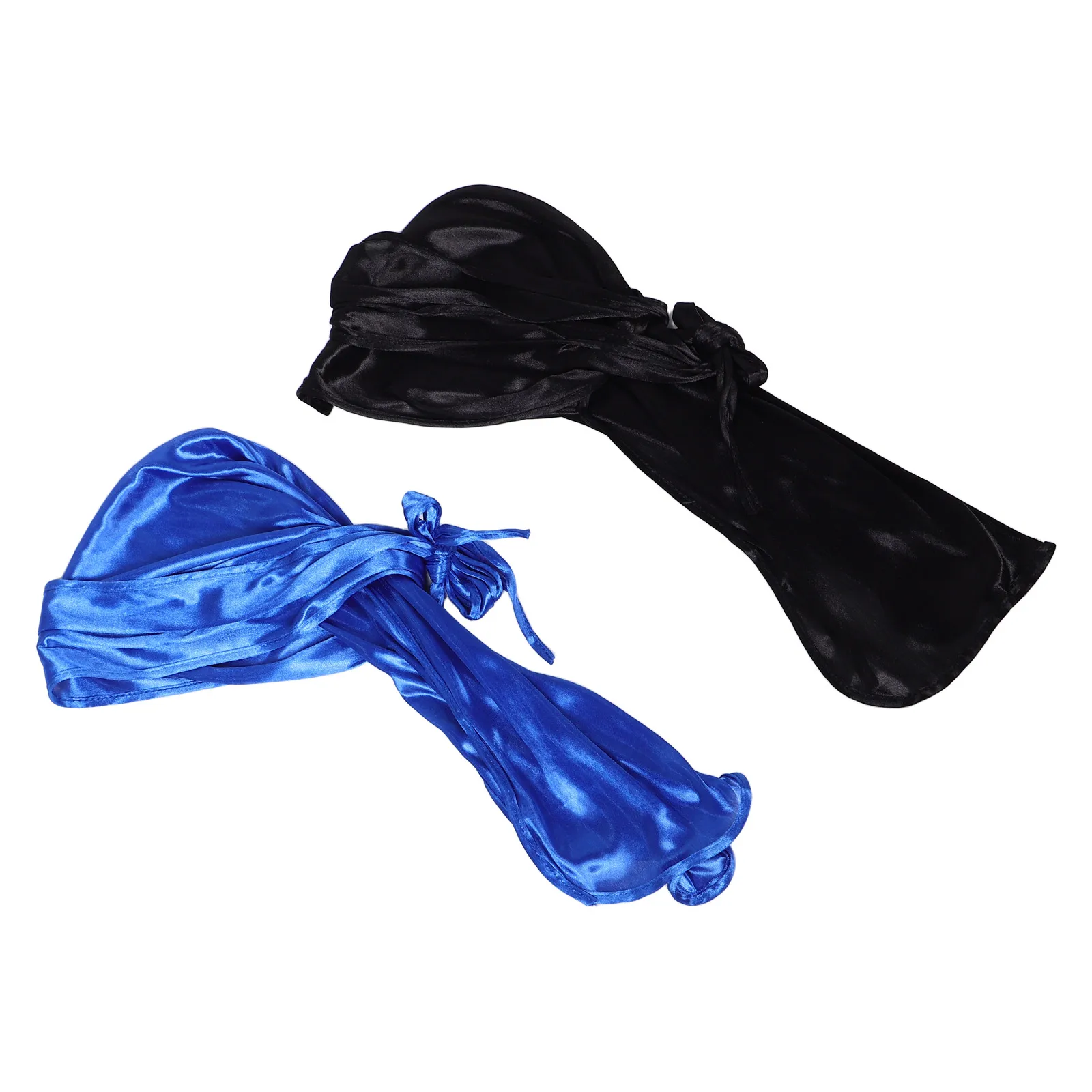 

2pcs Long Tail Braid Pirate Hat Silky Polyester Elastic Headwraps Cycling Cap Sailor Captain Hat Costume Accessories Men Women