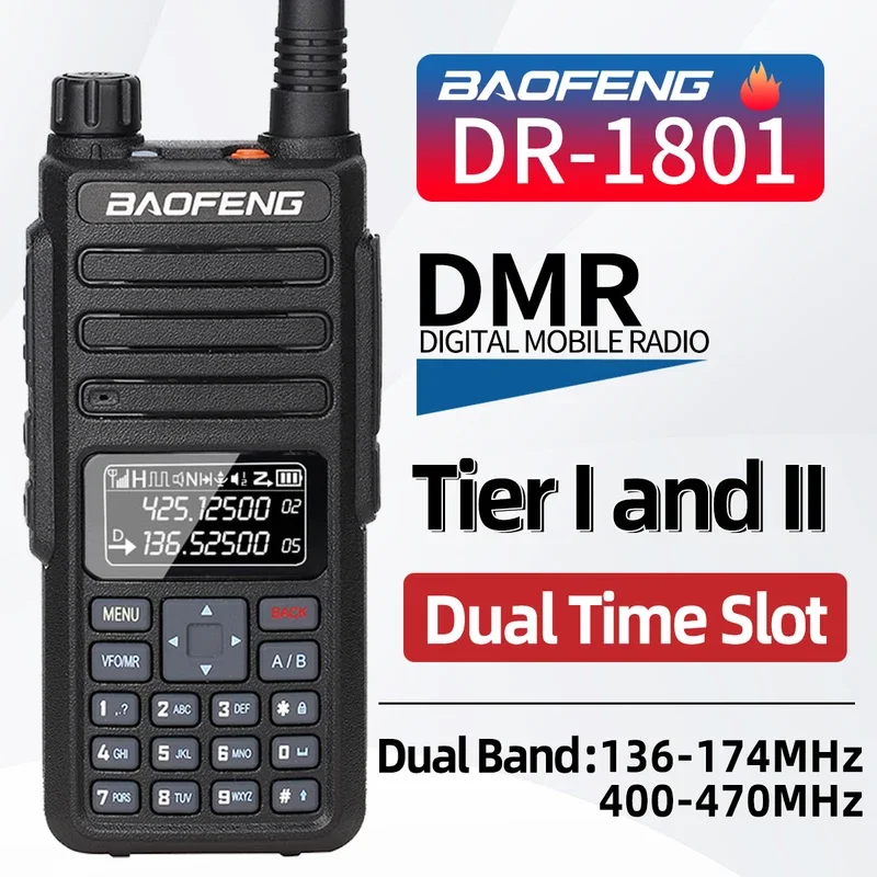 

Baofeng DR 1801 Walkie Talkie DMR Digital Radio Dual Band Dual Time Slot DMR 1801 Tier I & II Portable Two Way Radio