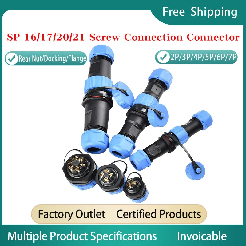 

5/20/100 Sets SP16/17&SP20/21 Screw Connection Industrial Plug Rear Nut Docking Flange Welding-Free Industrial Plug 2/3/4/5/6/7P