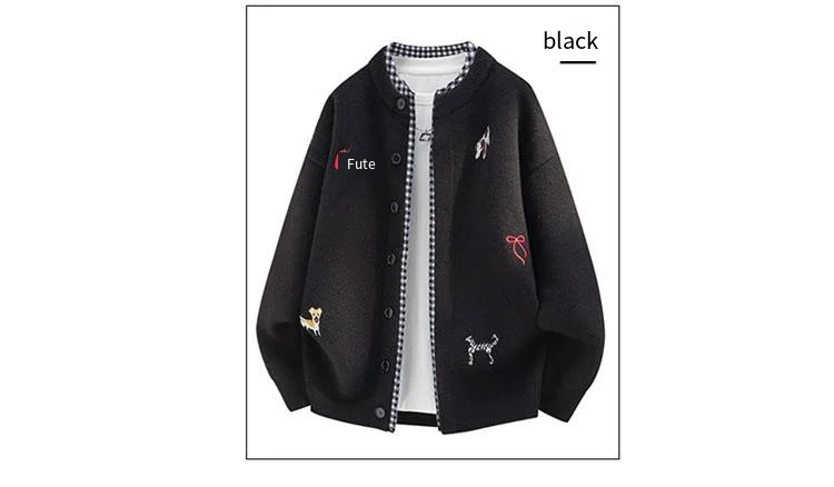 Koreanischer Trend Herren Langarm-Pulloverjacke Einreihig Mehrere Muster Stickerei Bequem Bestseller für Männer – Detail 6