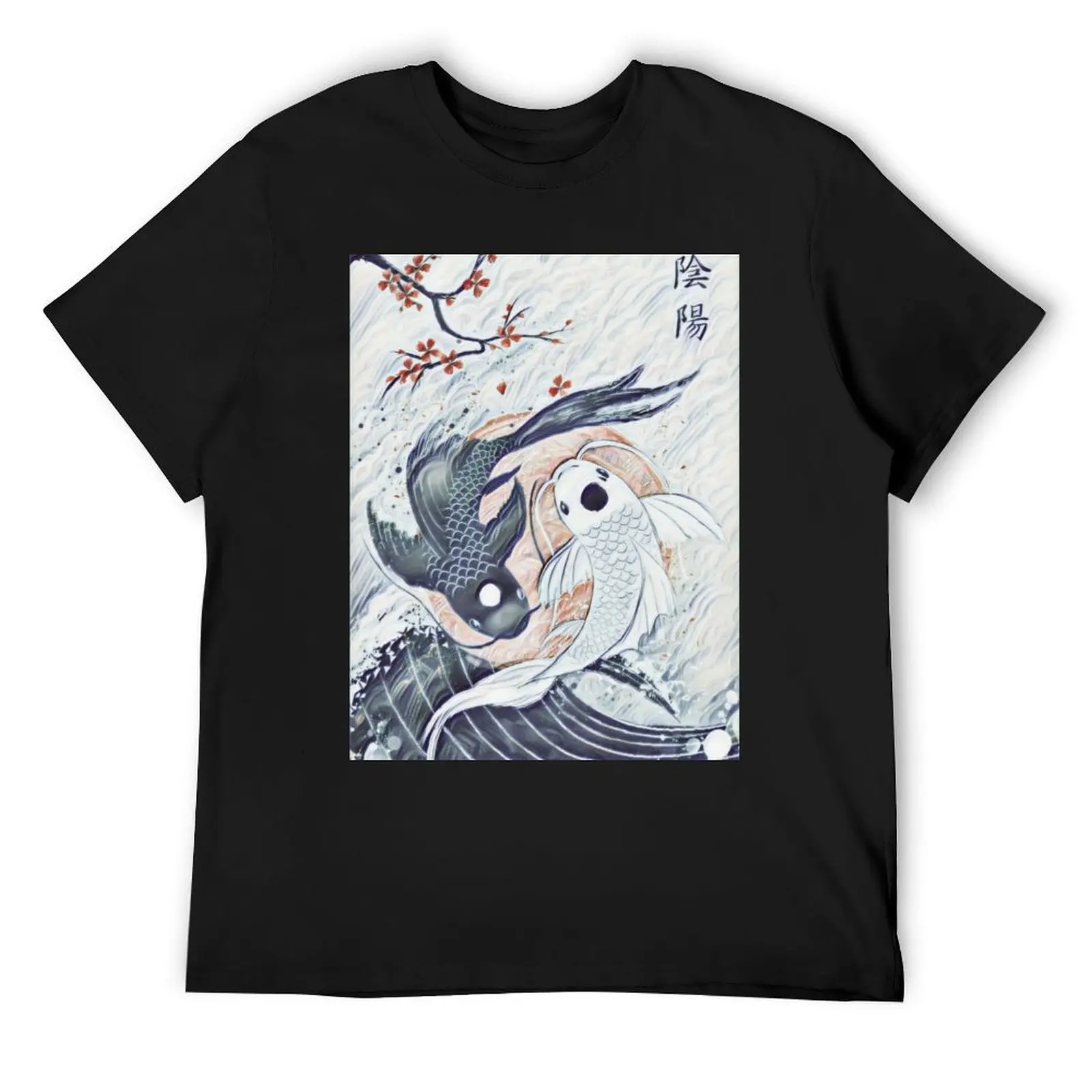 Japanese Ying Yang Koi fish T-Shirt plus size clothes vintage tee shirts for men