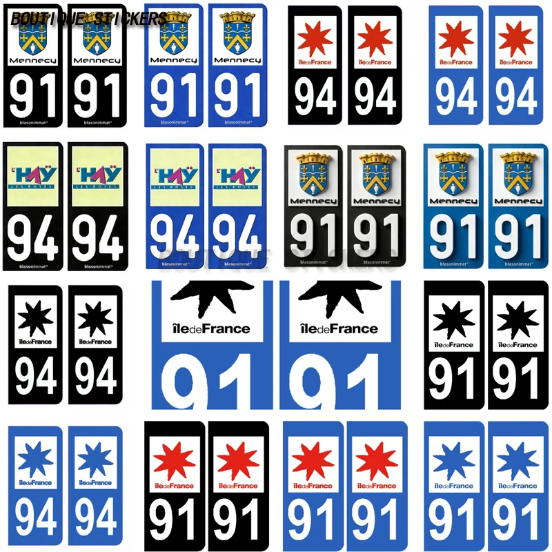 

2Pcs Autocollant plaque d'immatriculation française noir bleu 91 Mennecy-Ville 94 L'Hay-les-Roses-Ville Autocollants voiture PVC