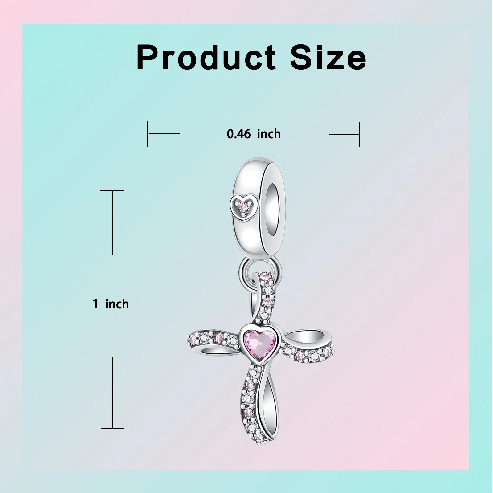 925 فضة الصليب الماس القلب سحر للنساء ، الوردي قلادة ، يناسب الأصلي باندورا أساور ، DIY بها بنفسك مجوهرات هدية