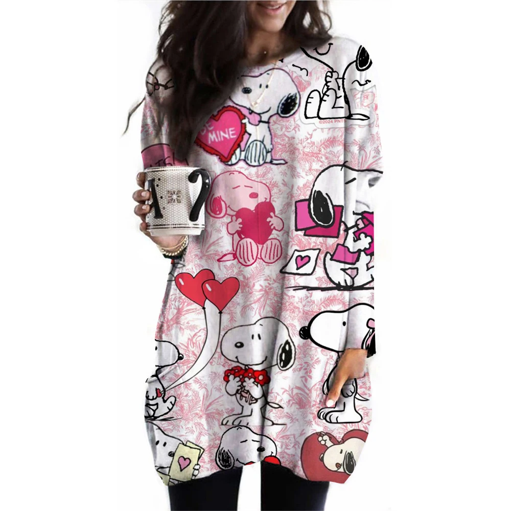 Snoopy Cartoon Anime Women Pullover Spring Autumn Women Round Neck Hoodie Clothes 2024 New Fashion White Couple Sweatshirt Tops