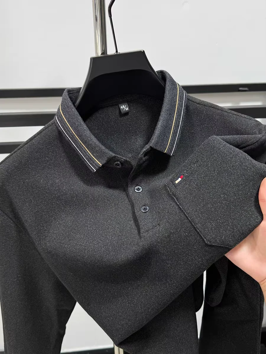 

Luxury brand embroidered long sleeved polo shirt men's autumn collection Korean version fashiona pocket design casual T-shirt