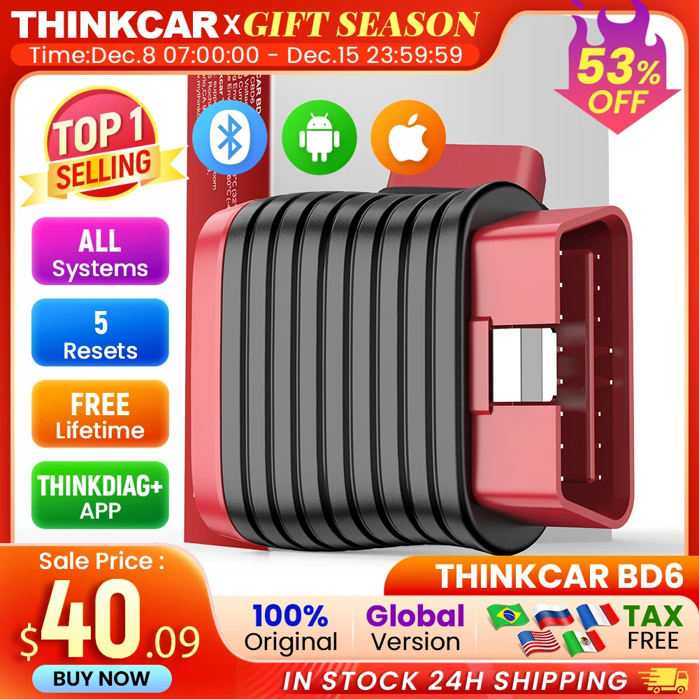 THINKCAR BD6 Bluetooth Scanner Car Diagnostic Tool OBD2 Scanner Full System Diagnose 5 Reset OIL IMMO Auto Diagnosis Code Reader