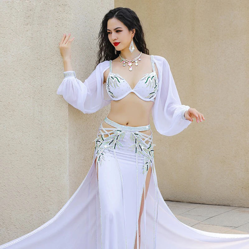 Women Egyptian Belly Dance Costume Set Popsong Performance Oriental Dance Outfit Group Competition Costumes Maxi Fringes Skirt